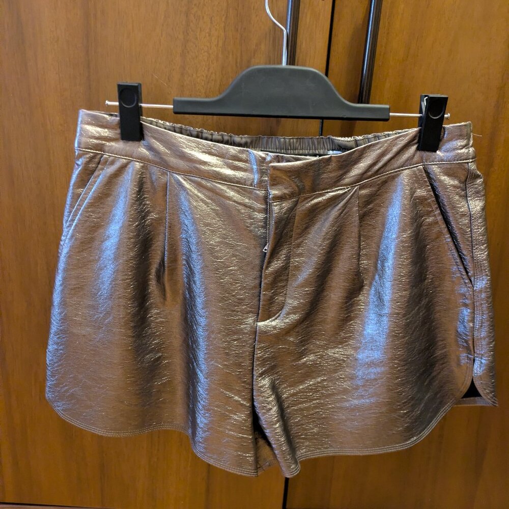 Grey Lab Shiny Bronze Faux Leather Shorts